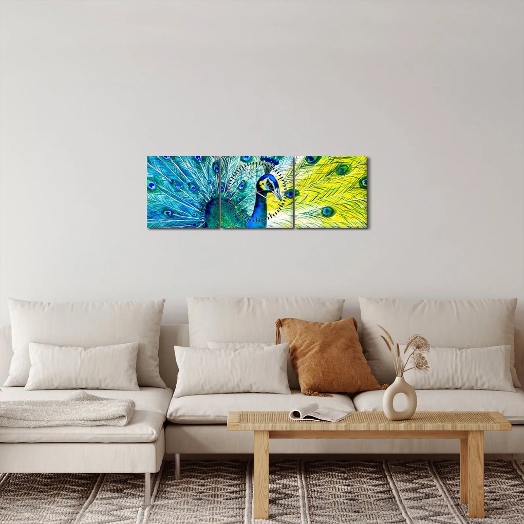 Tablou - Păun (cu ceas) (90x30 cm)