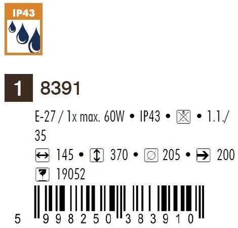 Aplica de perete exterior IP43, down light, auriu antic Toscana 8391 RX