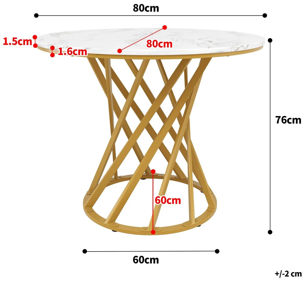 Masă rotundă de dining, Alb+Auriu | Aosom Romania