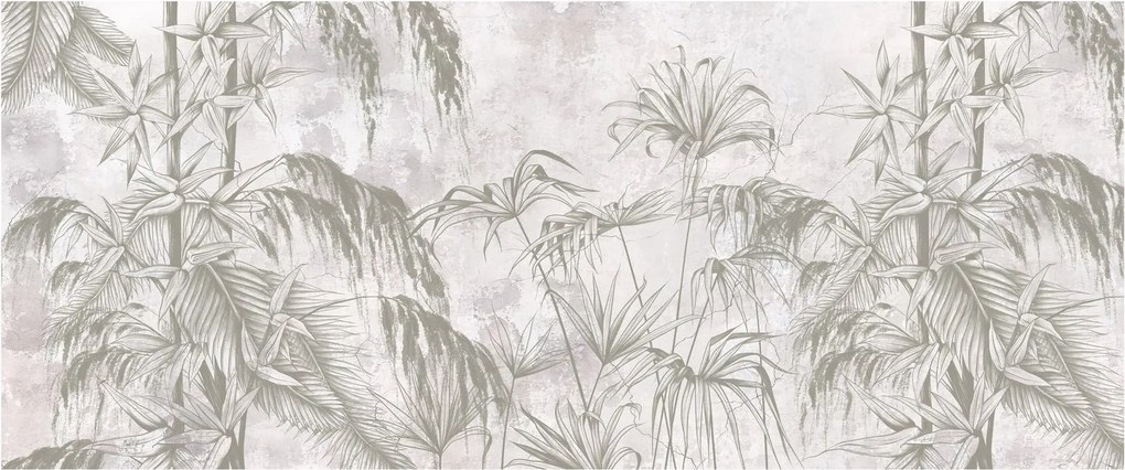 Tablou - Plante tropicale pe perete gri (120x50 cm)