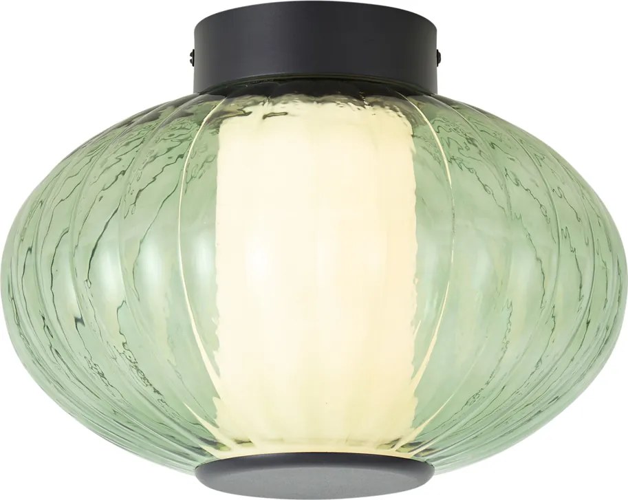 Plafonieră de design neagră 28 cm cu sticlă verde cu LED integrat reglabilă în 3 trepte - Margherite