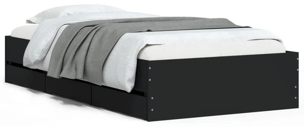 3207288 vidaXL Cadru de pat cu sertare, negru, 100x200 cm, lemn prelucrat