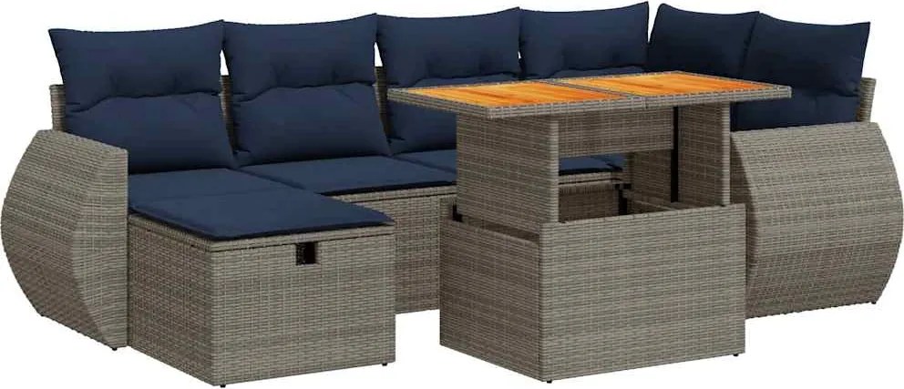 vidaXL Set canapele de grădină cu perne, 7 piese, maro, poliratan