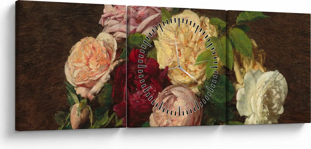 Tablou - Henri Fantin-Latour, Roses de Nice on a Table, reproducere (cu ceas) (90x30 cm)