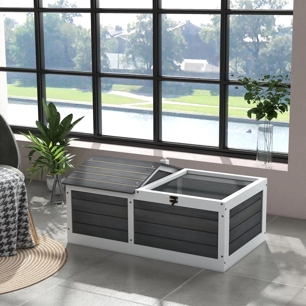 PawHut Casa Tarc pentru Animal Mic cu 2 Spații, 86 x 54 x 43 cm, Lemn de Brad | Aosom Romania