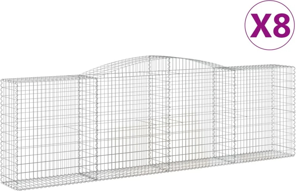 vidaXL Coșuri gabion arcuite 8 buc, 400x50x120/140 cm, fier galvanizat