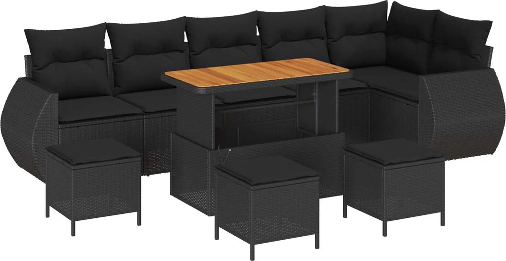 vidaXL Set de canapele pentru grădină 10 pcs Negru Poli Rattan