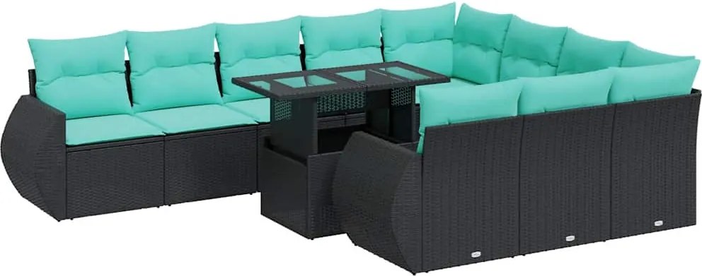 vidaXL Set canapele grădină cu perne 11 piese, negru, poliratan/acacia