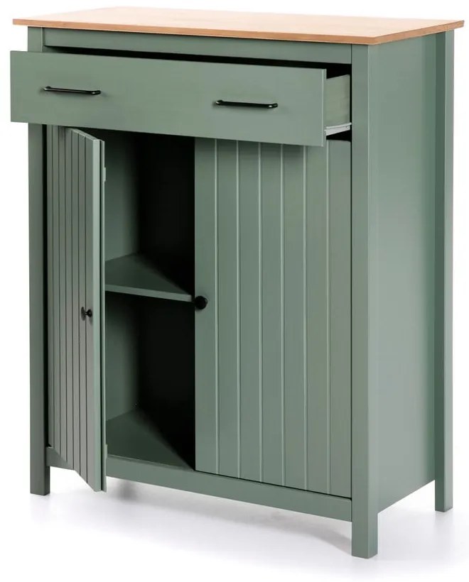 Comodă verde/în culoare naturală înaltă din lemn masiv de pin 90x110 cm Miranda – Marckeric