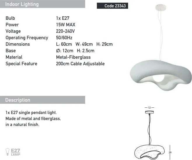 Lustra/Pendul design modern decorativ FIBERGLASS 60cm
