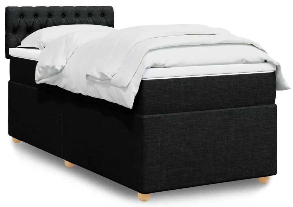 vidaXL Pat box spring cu saltea, negru, 90x200 cm, textil