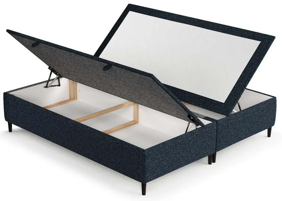 Pat matrimonial albastru închis tapițat cu spațiu de depozitare 200x200 cm Tate – Maison de Rêve