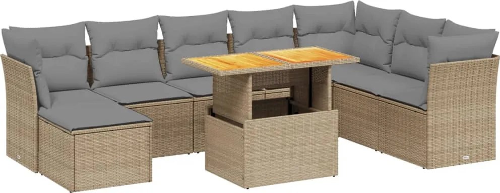 vidaXL Set canapele de grădină, 9 piese, cu perne, bej, poliratan