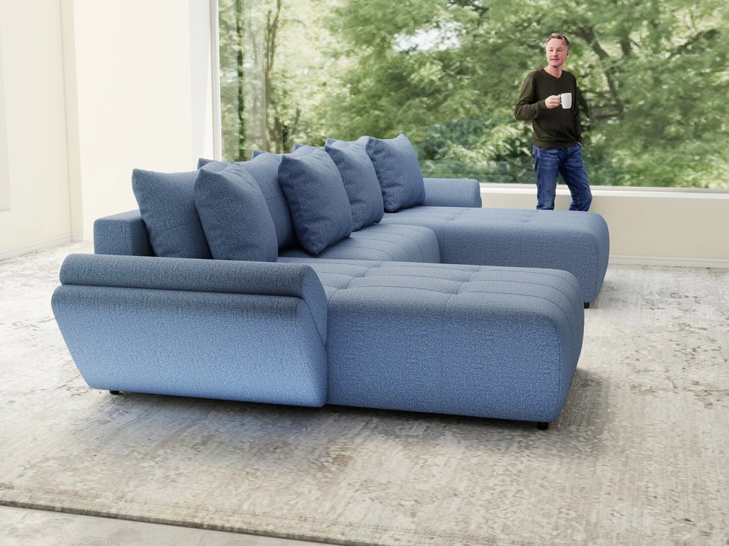 Colțar extensibil dumonde cu ladă de depozitare si sezut confortabil din spuma high-density, Berlin U Enjoy Blue 380x180 cm