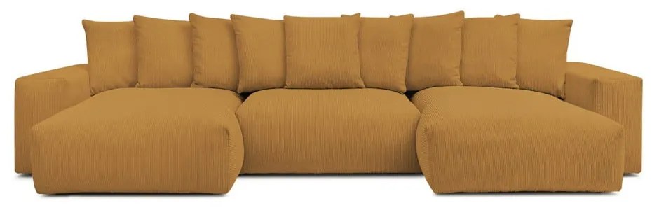 Colțar galben muștar cu tapițerie din catifea reiată Voltaire – Bobochic Paris