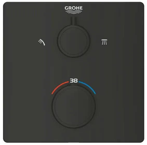 Baterie dus incastrata cu termostat Grohe Grohtherm 2 iesiri negru mat patrat