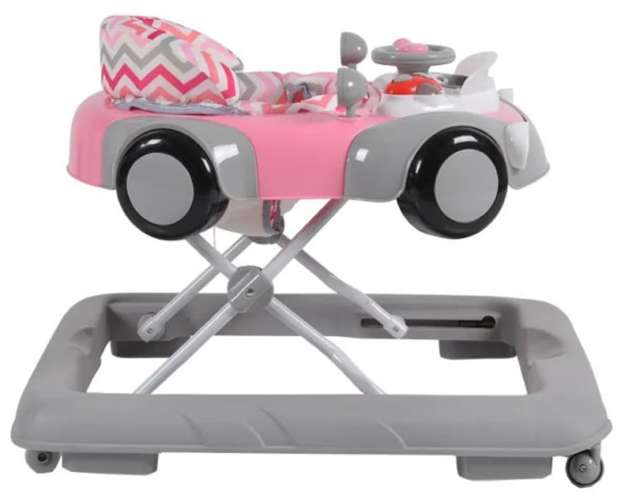 Premergator Reglabil in 3 Trepte NOVOKIDS™ Shelby Mini Car , Roti silentioase, Pliabil, 8 Roti, Cu Melodii si volan, Model Masinuta, Roz