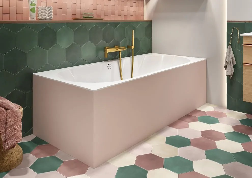 Cada baie dreptunghiulara incastrata, alba, compozit-quaryl, cu sifon si preaplin, Villeroy Boch Oberon 2.0