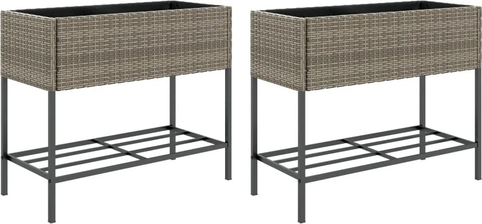 vidaXL Jardiniere de grădină cu raft 2 buc. gri 90x40x75cm poliratan