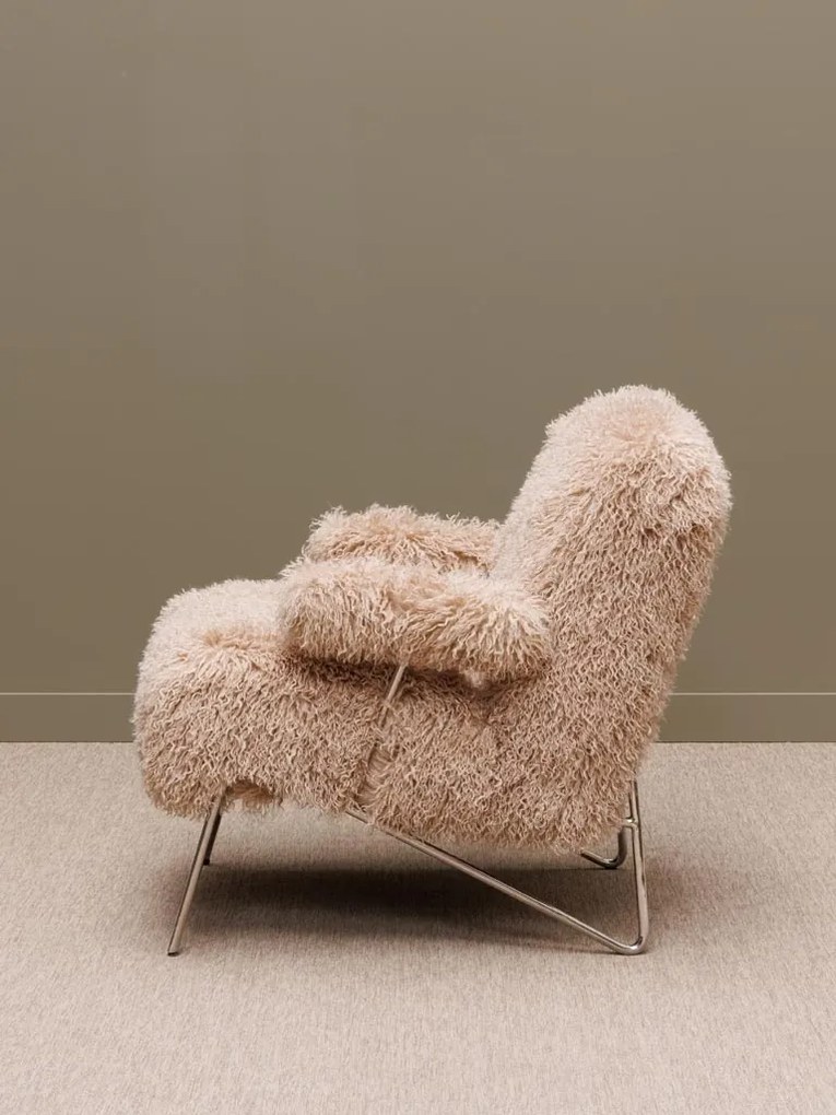 Fotoliu din blana artificiala cu fir lung si structură din oțel, „Paddy”