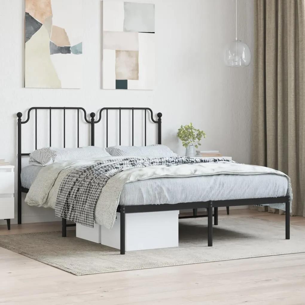 373886 vidaXL Cadru de pat metalic cu tăblie, negru, 135x190 cm