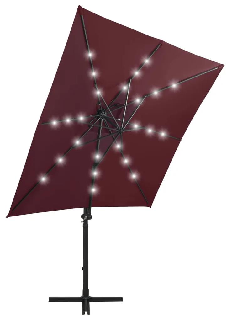 Umbrela suspendata cu stalp si LED-uri, rosu bordo, 250 cm Rosu bordo, 250 cm