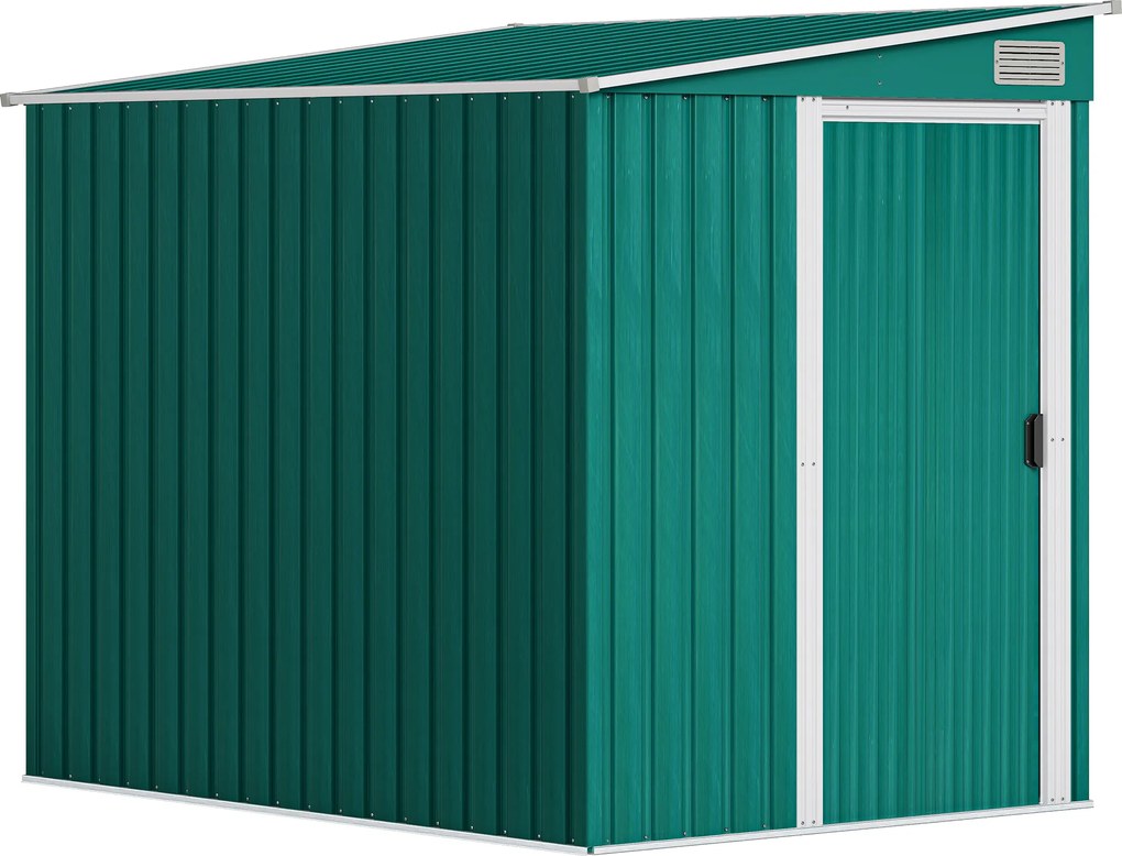 Outsunny Magazie Grădină din Oțel, Ușă Glisantă, pentru Căsuță de Unelte, Căsuță de Grădină, 154x206.5x160/181 cm, Albă | Aosom Romania