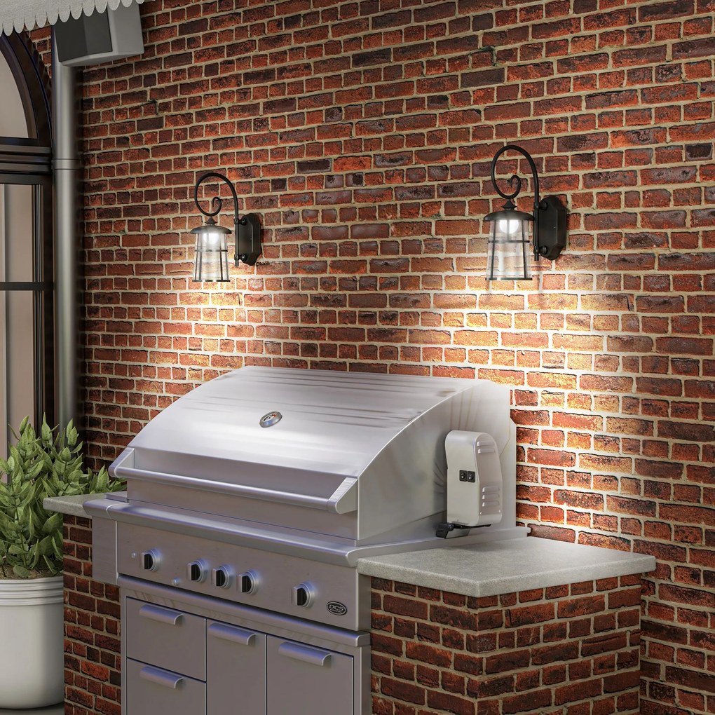Outsunny Lot de 2 lampe murale aplici solare LED pentru exterior IP44 16,5x25,5x41cm negru | Aosom Romania
