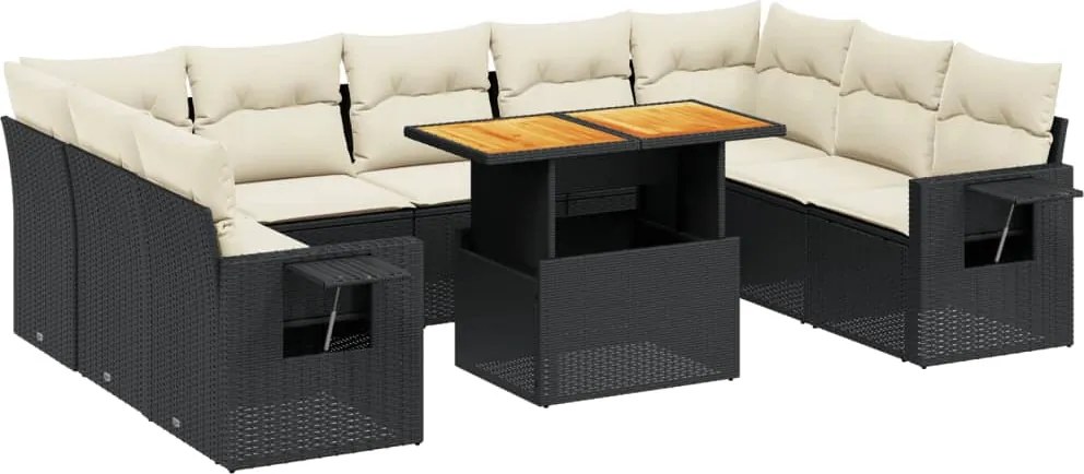 vidaXL Set canapele de grădină cu perne, 10 piese, negru, poliratan