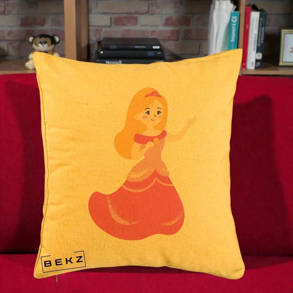 Perna Personalizata Printesa Roz cu Microfon, 40x40 cm, Galben, Husa Detasabila, Perna Inclusa, BEKZ®