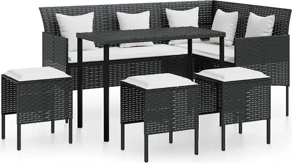 vidaXL Set canapele grădină forma L cu perne 5 piese negru poliratan