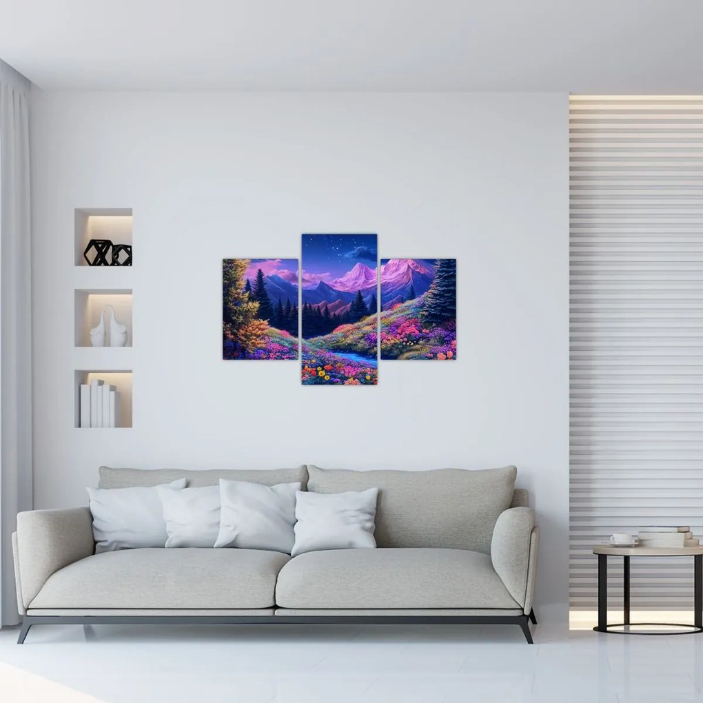 Tablou - Peisaj violet la lună plină (90x60 cm)