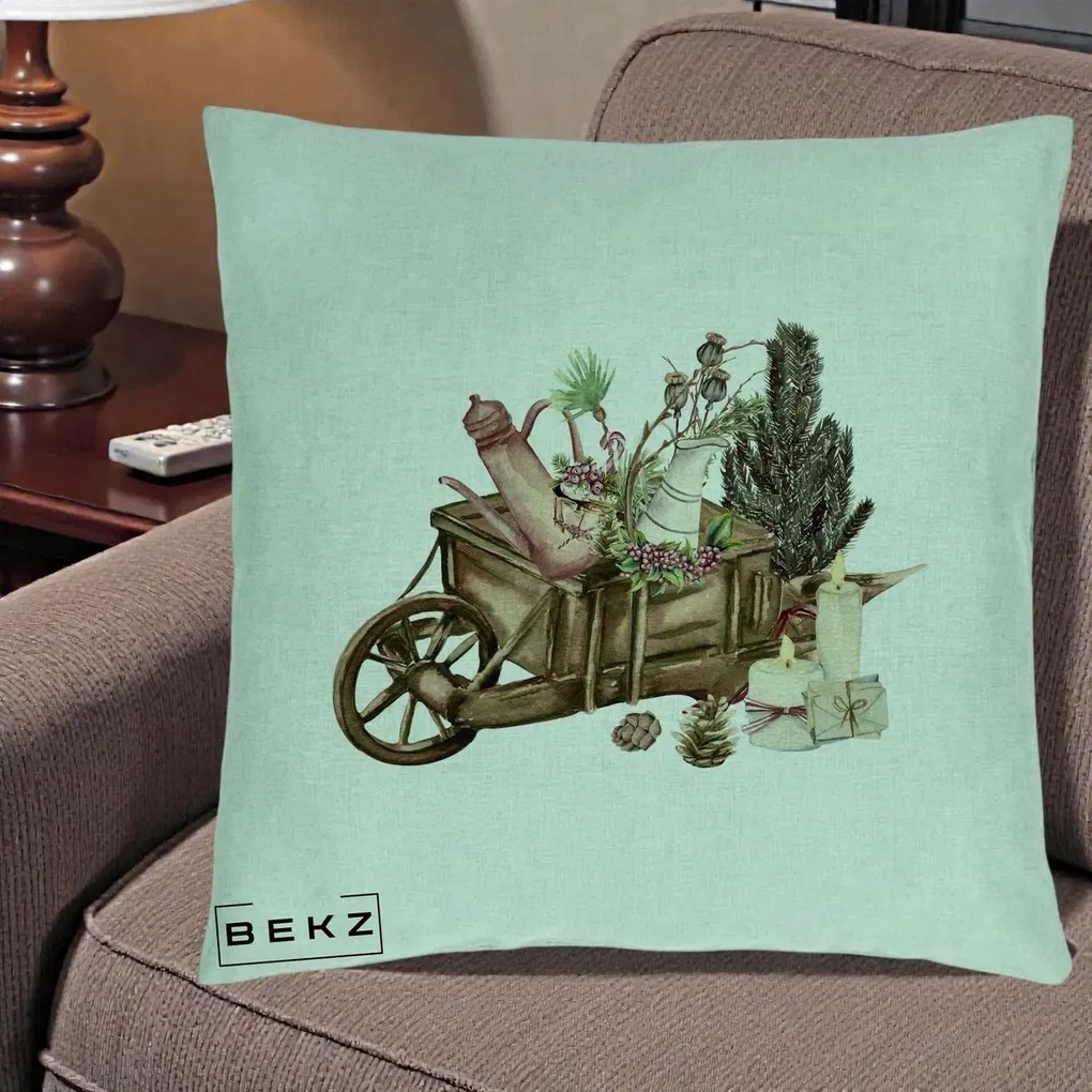 Perna Decorativa Roaba Rustica de Craciun, 40x40 cm, Verde Menta, Husa Detasabila, Perna Inclusa, BEKZ®