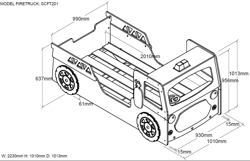 Set CARBED format din Pat copiiul NEW FIRE TRUCK și SALTEA PAT COPIIua asortată.