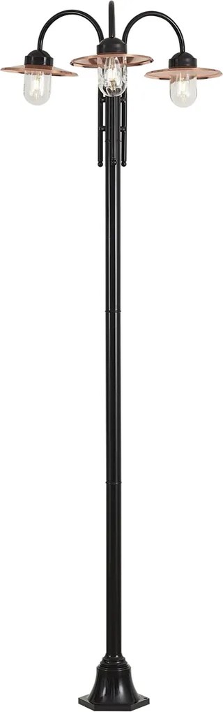 Lampă modernă de exterior neagră cu cupru 235cm 3 lumini IP44 - Kansas