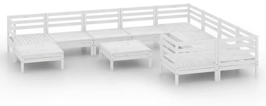 Set mobilier de gradina, 11 piese, alb, lemn masiv de pin Alb, 1