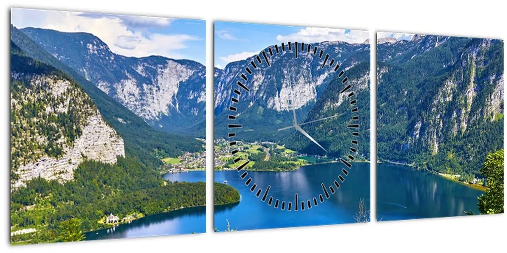 Tablou - Lacul Hallstatt, Hallstatt, Austria (cu ceas) (90x30 cm)