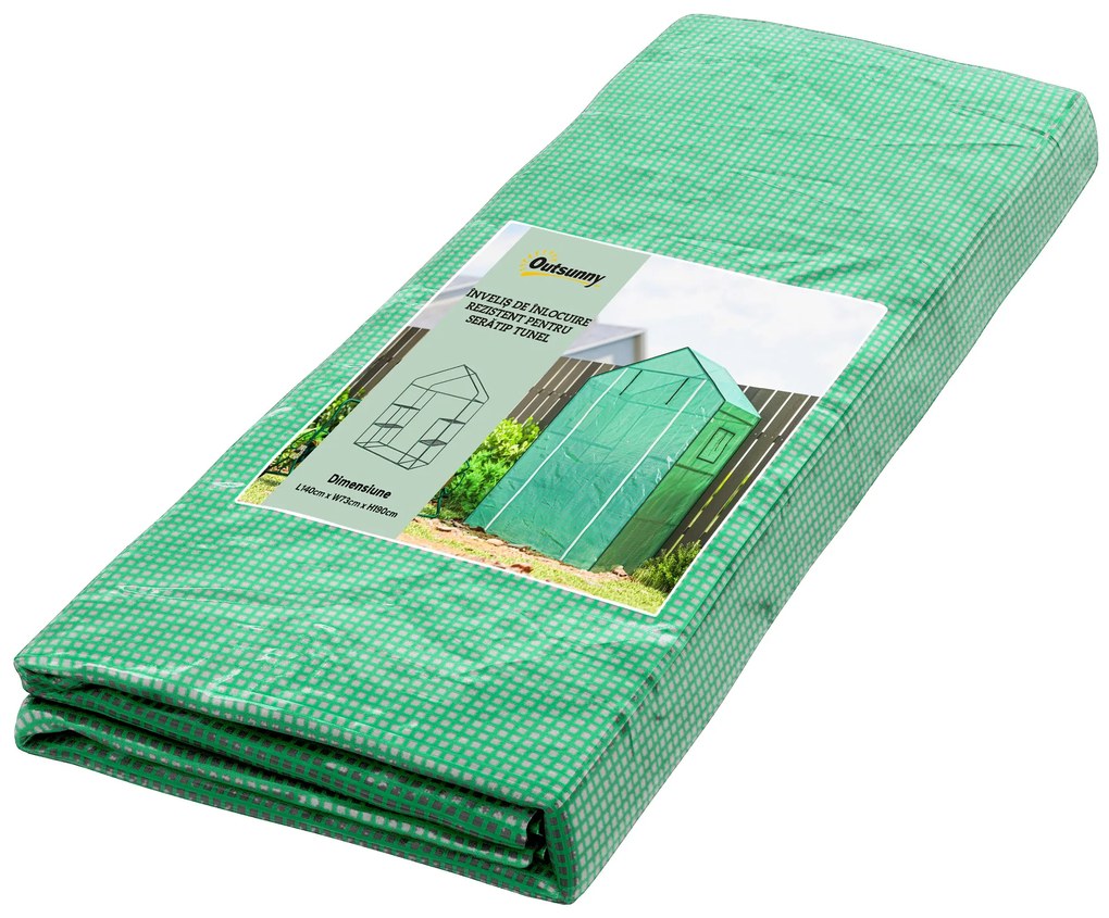Outsunny Husa de Rezerva PE pentru Sera Tunel 143x70x190cm cu Usa Rulabila Ferestre Plasa Verde | Aosom Romania