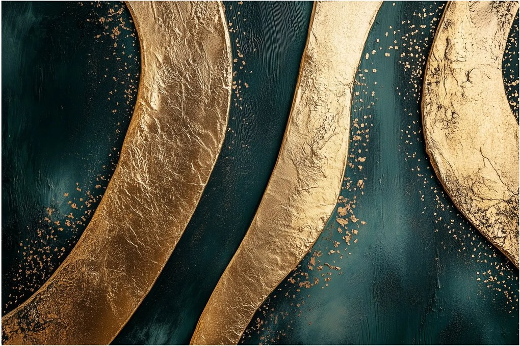 Tablou - Abstracție verde cu auriu I. (90x60 cm)