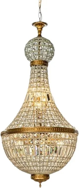 Candelabru din metal, auriu, în stil Empire, cu glob și cristale din sticlă și 8 becuri, 110 x 50 cm, „Bombay”