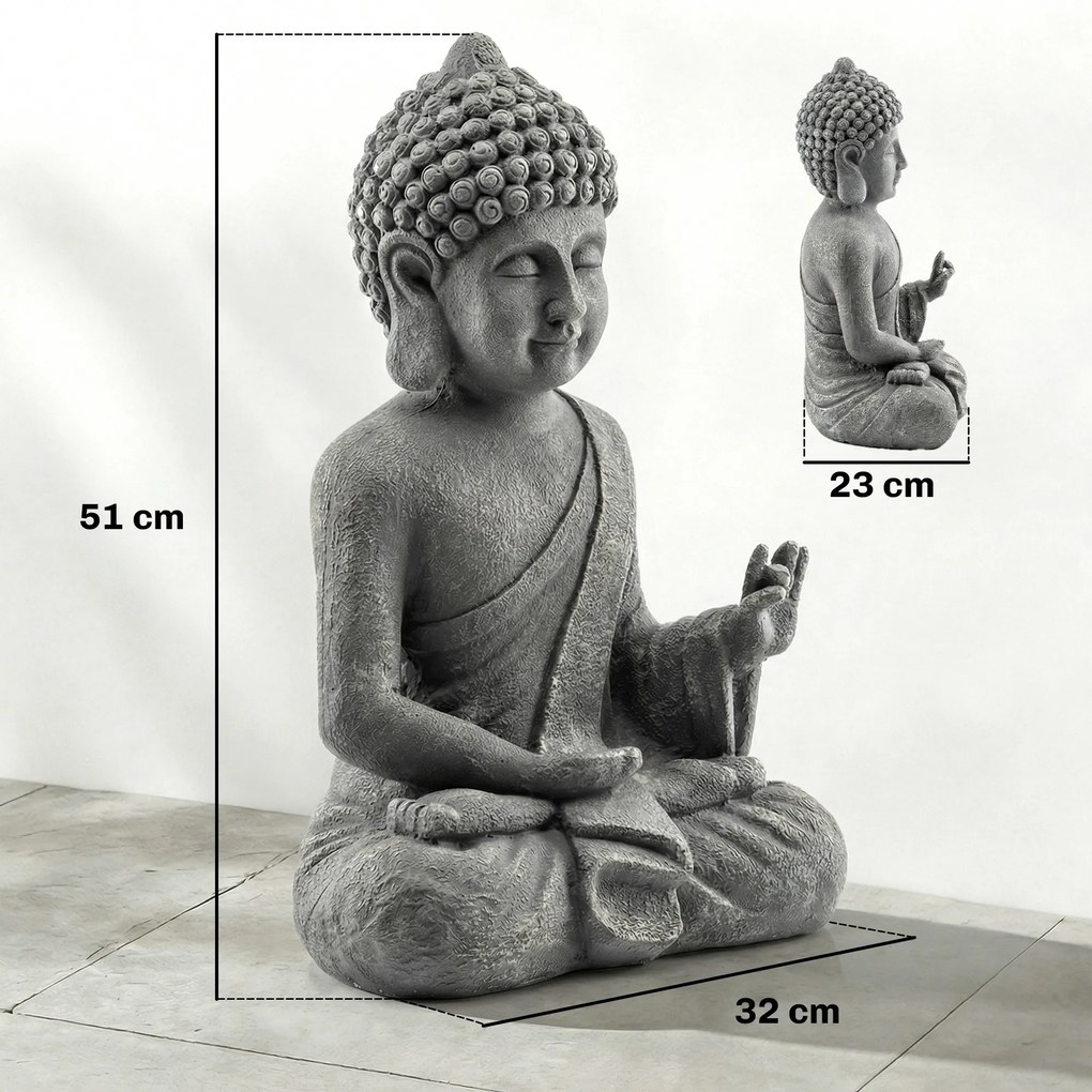Outsunny Statuie de Grădină, Sculptură Buddha Șezând din Oxid de Magneziu, Decorațiune Spirituală 32 x 23 x 51 cm, Gri Închis | Aosom Romania