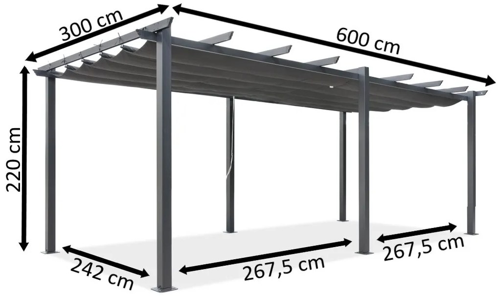 Barbados 3x6 m patio pergola cu perdele Garden Point alb și bej