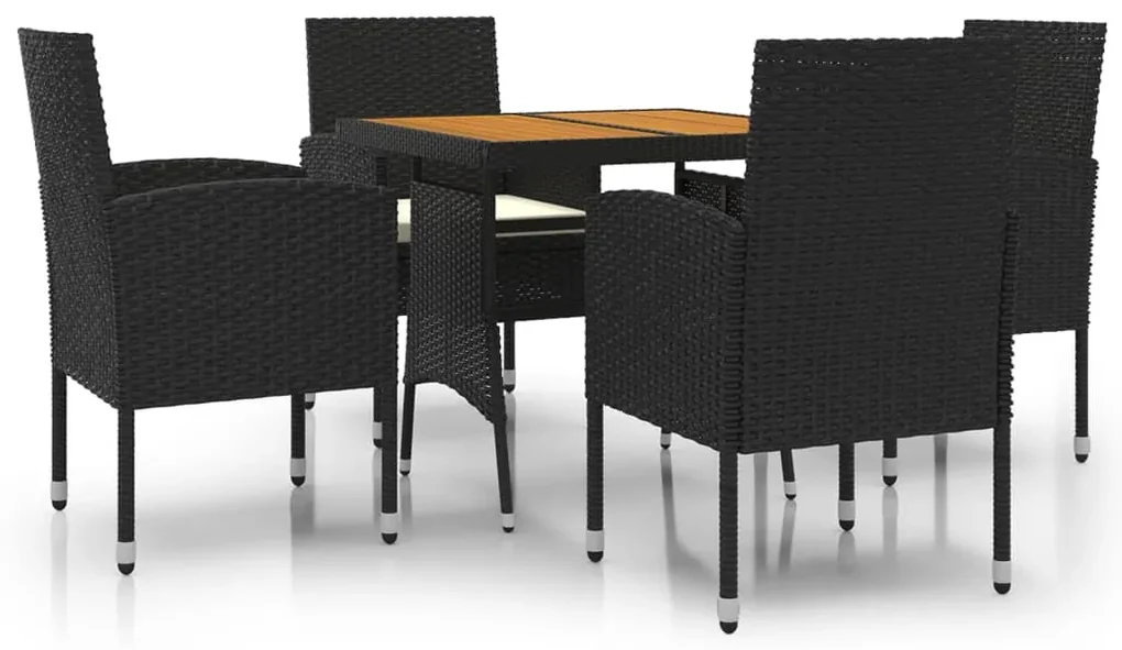 3120090 vidaXL Set mobilier de exterior, 5 piese, negru, poliratan