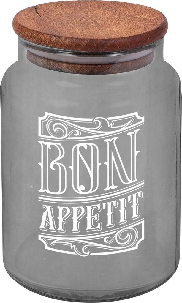 Borcan cu capac 503HRN1186, transparent/maro, sticla/lemn, 890 ml