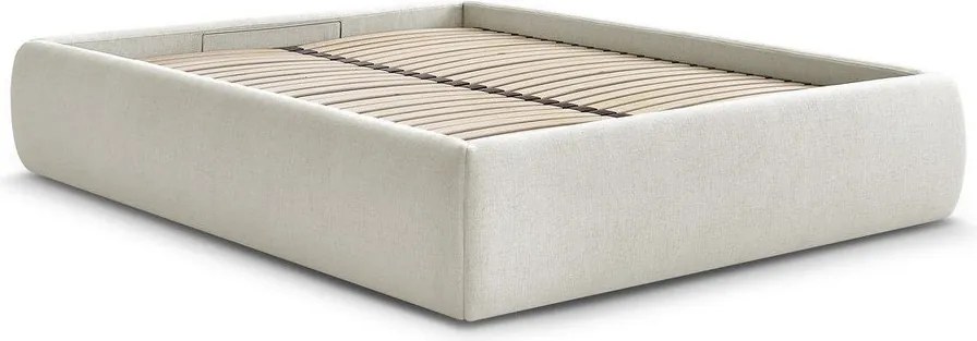 Pat matrimonial bej tapițat cu spațiu de depozitare/fără tăblie cu somieră 160x200 cm Inera – Bobochic Paris