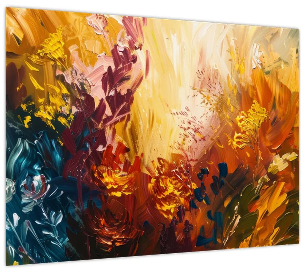Tablou pe sticlă - pictură abstractă de flori (70x50 cm)