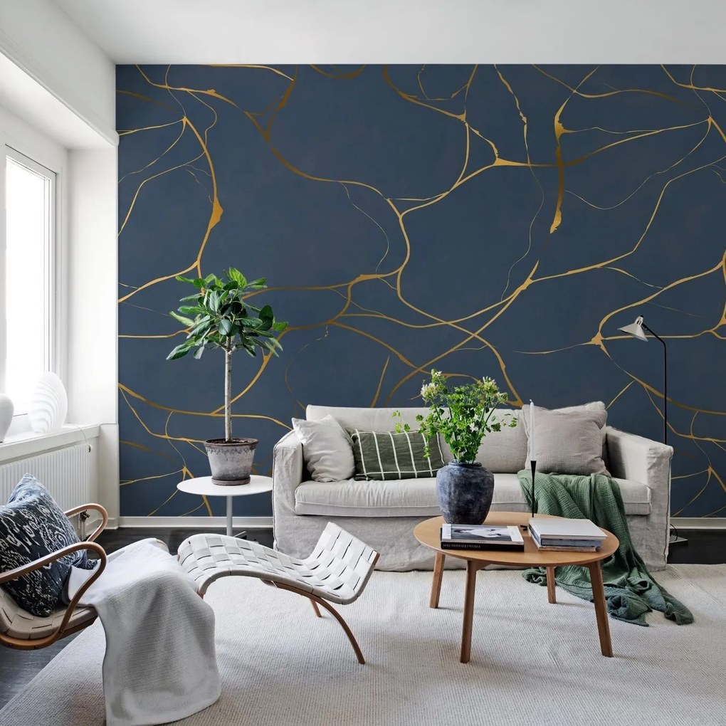 Fototapet, Gold Swirl, Dark Blue, Rebel Walls