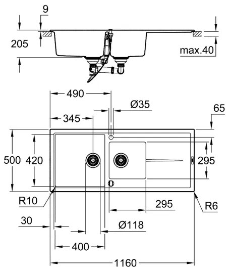 GROHE 31643AP0 - Chiuvetă compozită K400 1160 × 500 mm piatră/negru