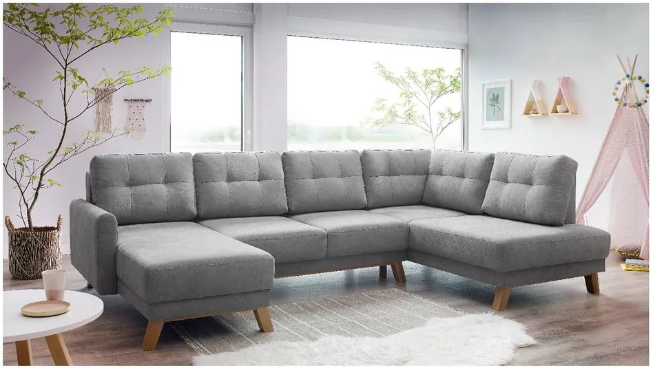 Colțar extensibil cu șezlong pe partea dreaptă Bobochic Paris Balio, gri