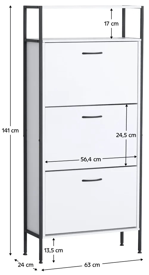 Botník TREDIS, 3 etaje, alb